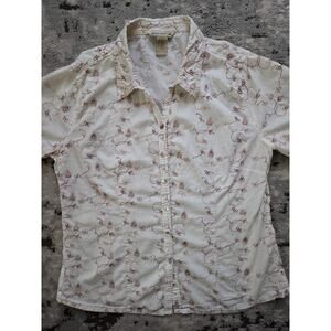 Horny Toad Organic Cotton Embroidered Button Down Large Boho Cottagecore Paisley